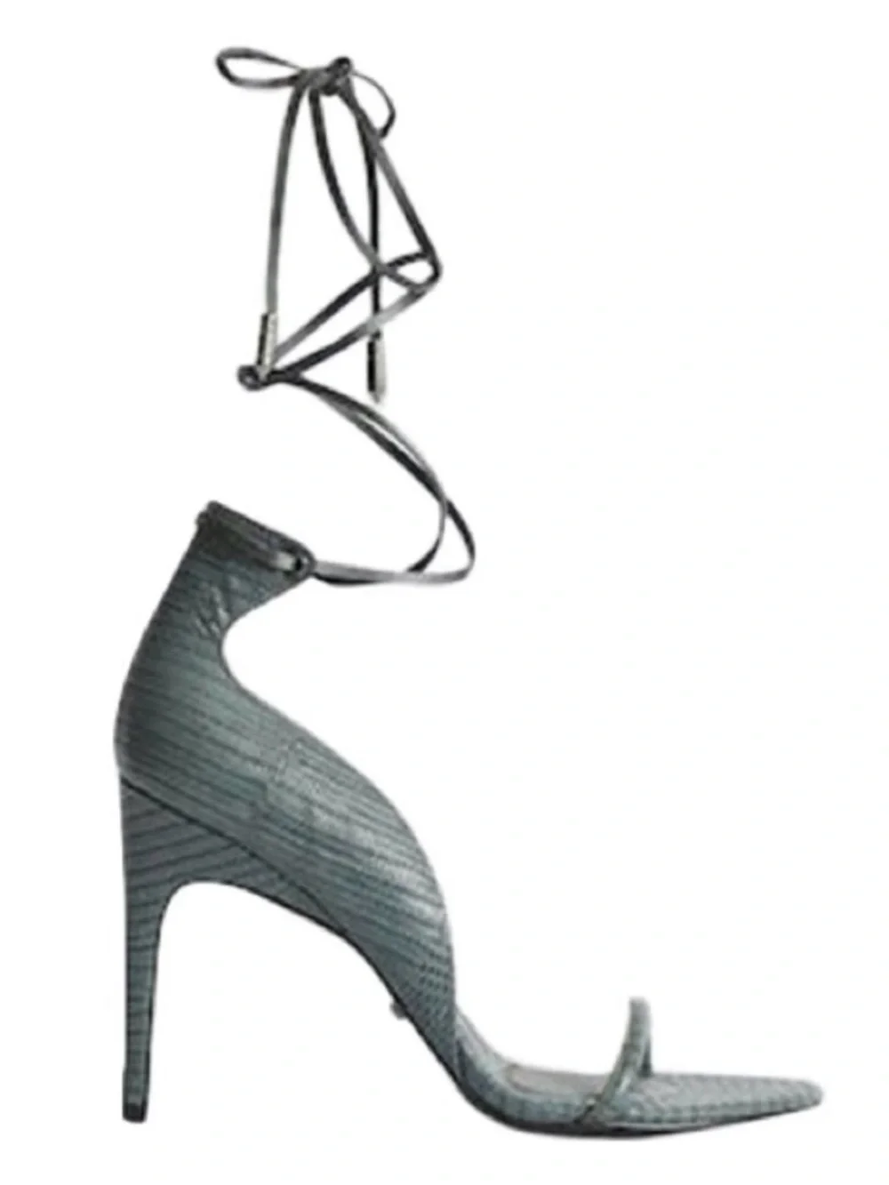 REISS Coco Ankle Tie Lizard Embossed Leather Sandals Heels Grey 37 US 6.5 / 7
